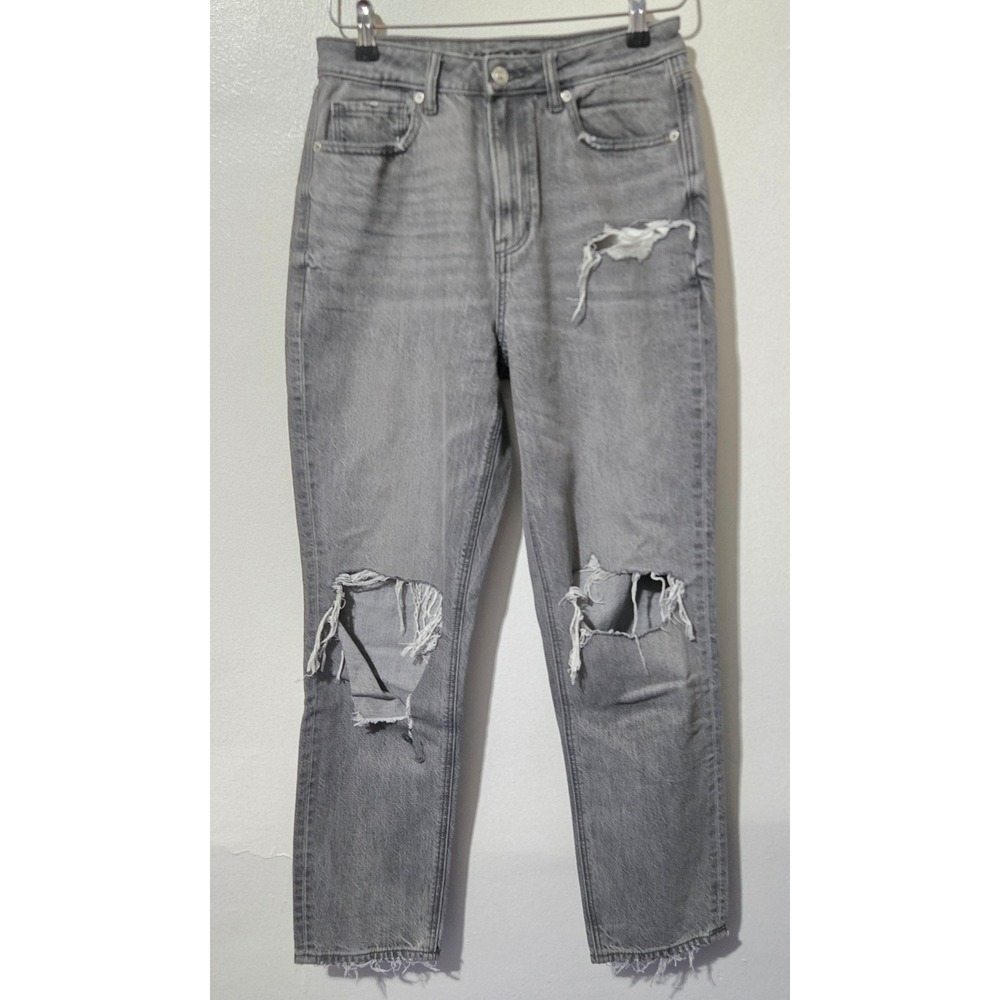 American Eagle Real Good Mom Jeans Gray Distressed High Rise Size 6 Regular